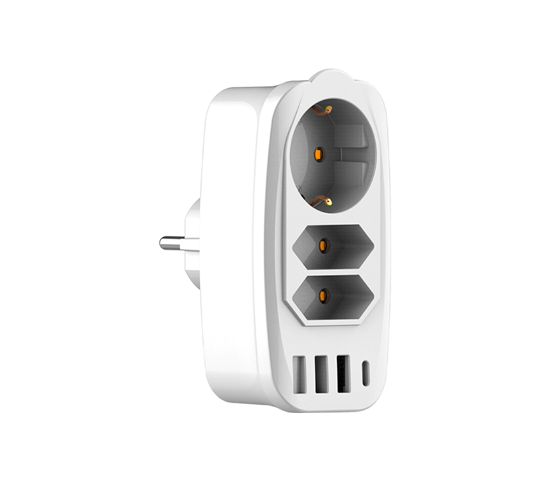 E06 2 Avrupa Tip C soketi, 1 Avrupa Tip F soketi, 3 USB-A bağlantı noktası ve 1 USB-C bağlantı noktası içeren takılabilir çok işlevli uzatma kablosu