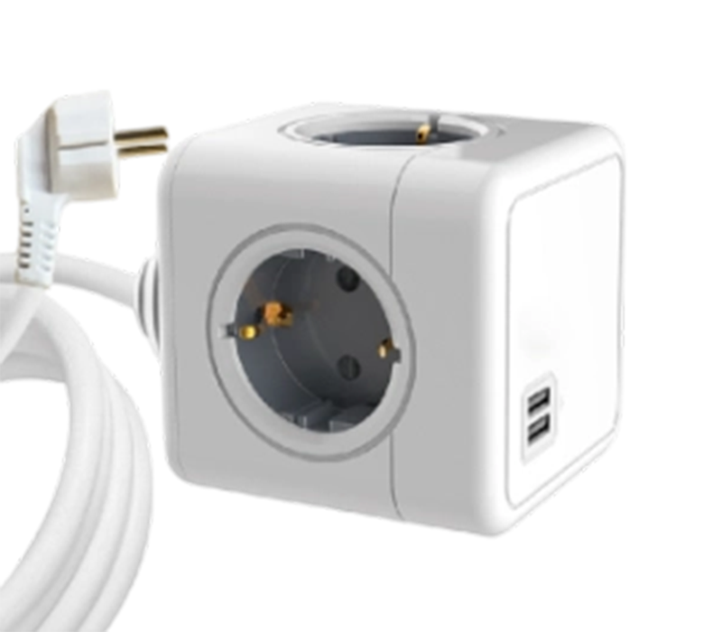 E04A 4 Avrupa Tarzı Çıkışlı ve 2 USB-A Bağlantı Noktalı Kablolu Küp Güç Kablosu