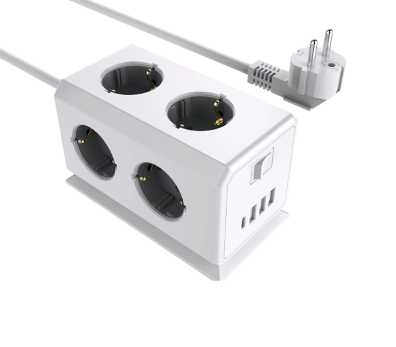 E08 Kablolu Çok Fonksiyonlu Güç Kablosu, 6 Avrupa Tarzı Çıkış, 3 USB-A Bağlantı Noktası ve 1 USB-C Bağlantı Noktası, Anahtarlı