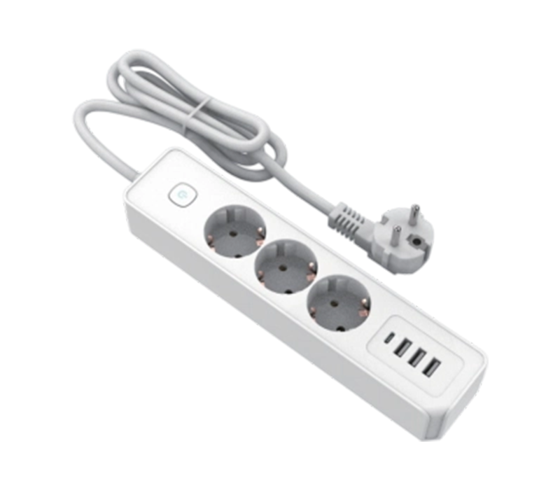 E21-3 3 Çıkışlı, 3 USB-A Bağlantı Noktalı ve 1 USB-C Bağlantı Noktalı Avrupa Tarzı Güç Kablosu, Anahtar Dahil