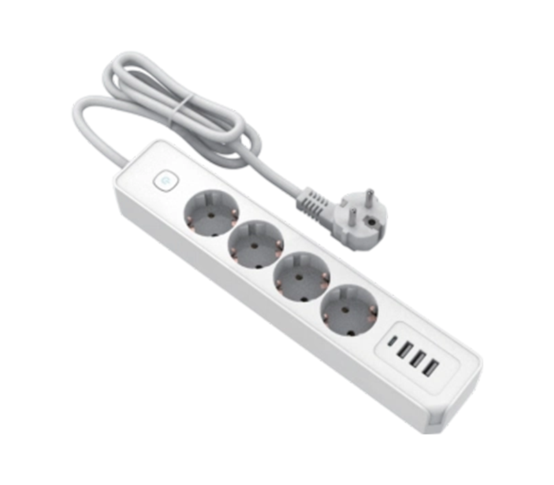 E21-4 4 Çıkışlı, 3 USB-A Bağlantı Noktalı ve 1 USB-C Bağlantı Noktalı Avrupa Tarzı Güç Kablosu, Anahtar Dahil