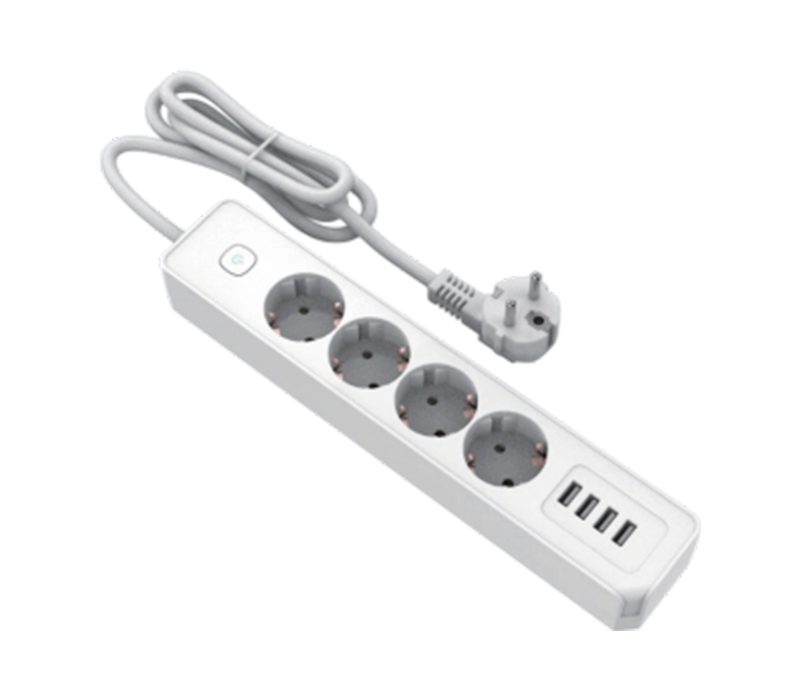 E22-4 4 Çıkışlı ve 4 USB-A Bağlantı Noktalı Avrupa Tarzı Güç Kablosu, Anahtar Dahil