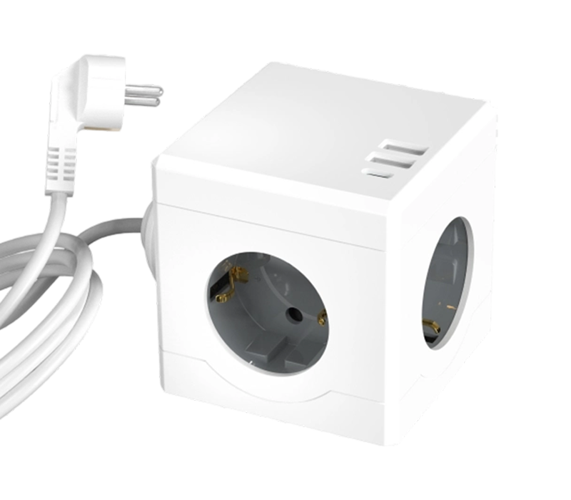 3 Avrupa Tarzı Çıkışlı, 2 USB-A Bağlantı Noktalı ve 1 USB-C Bağlantı Noktalı E16-C Kablolu Küp Güç Kablosu