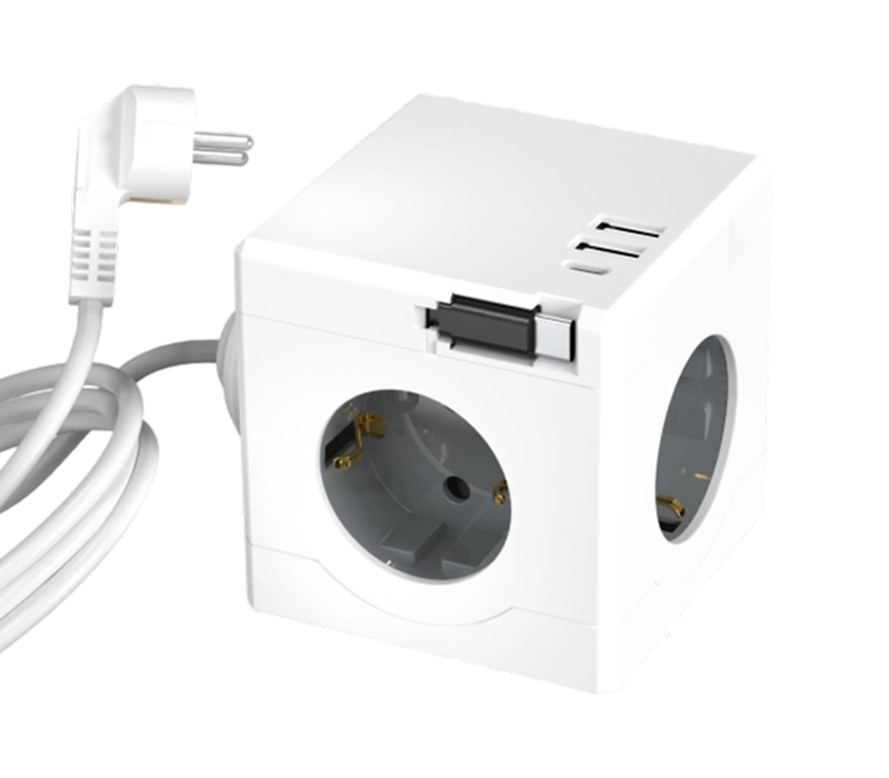 3 Avrupa Tarzı Çıkışlı, 2 USB-A Bağlantı Noktalı ve 1 USB-C Bağlantı Noktalı, Geri Çekilebilir Şarj Kablosuna Sahip E16-D Kablolu Küp Güç Kablosu